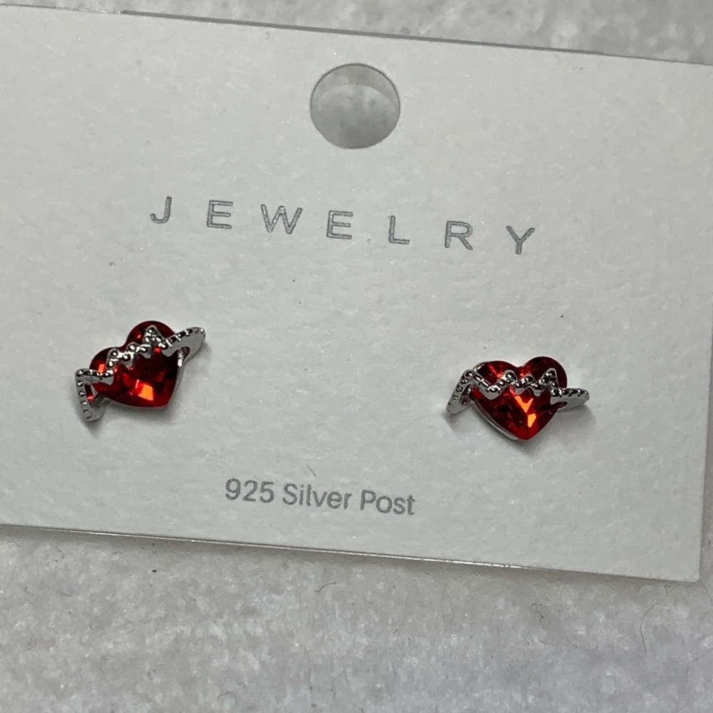 Sterling Silver Ruby Red Valentine Sweetheart Stud - image 1